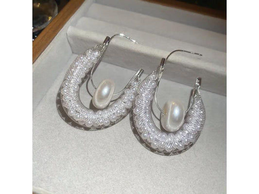 Σκουλαρίκια Silver Woven Oval με Πέρλα