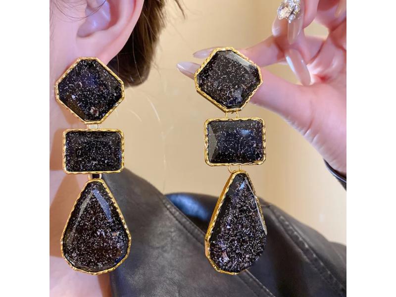 Statement Μαύρα Γεωμετρικά Σκουλαρίκια