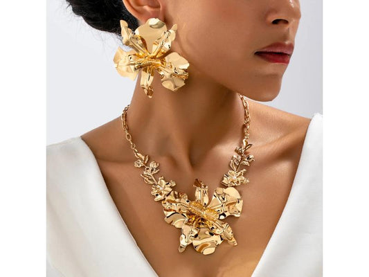 Σετ Χρυσό Floral Κολιέ και Σκουλαρίκια