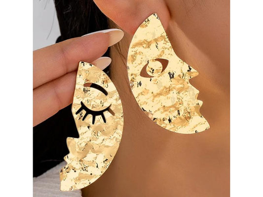 Χρυσά Abstract Face Earrings