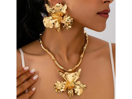 Σετ Κολιέ και Σκουλαρίκια Floral Gold