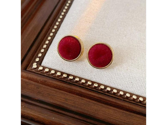 Red Velvet Round Stud Earrings
