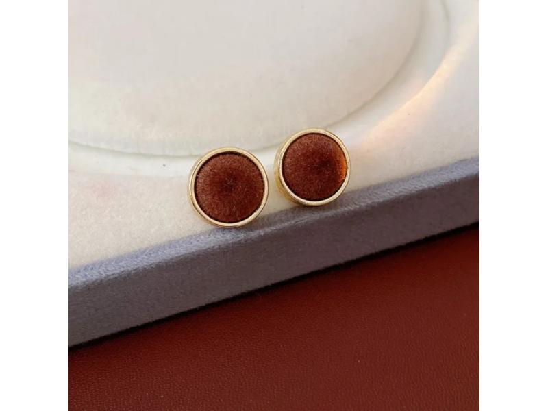 Brown Velvet Round Stud Earrings