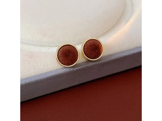 Brown Velvet Round Stud Earrings