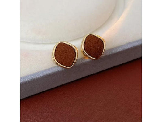 Brown Velvet Square Stud Earrings