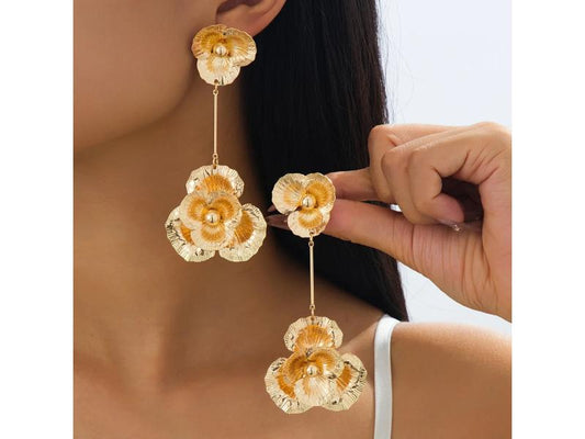 Χρυσά Σκουλαρίκια Double Flower Dangle