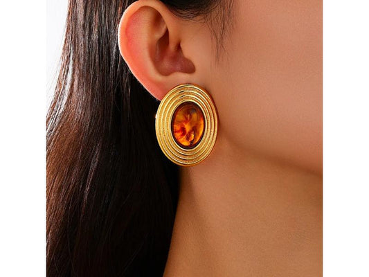 Χρυσά Oval Amber Statement Earrings