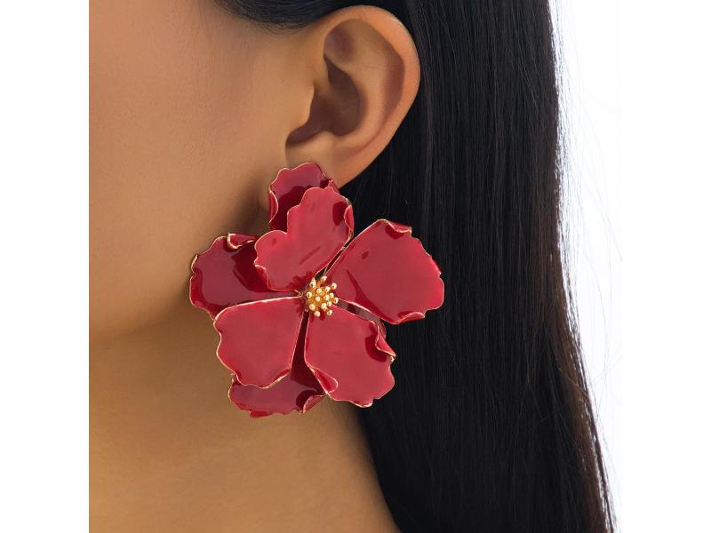 Κόκκινα Enamel Flower Earrings