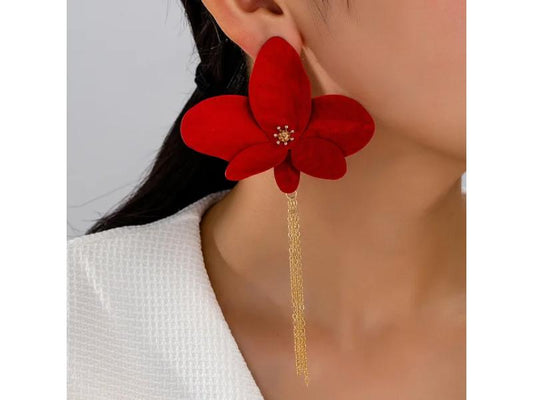 Κόκκινα Statement Flower Earrings