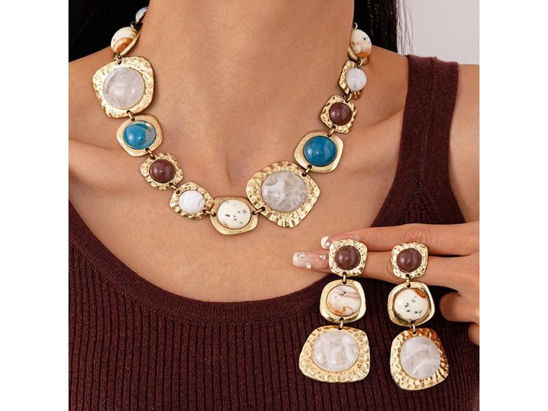 Σετ Κολιέ και Σκουλαρίκια με Marble Πέτρες