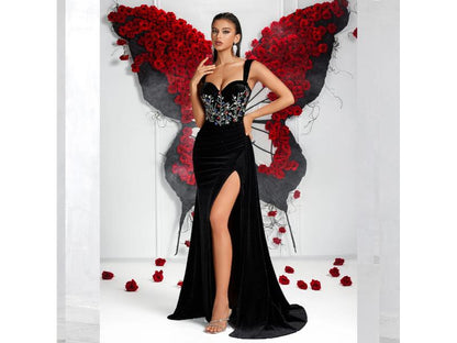 Maxi Φόρεμα Κορσές με Κέντημα και Σκίσιμο