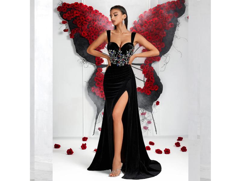 Maxi Φόρεμα Κορσές με Κέντημα και Σκίσιμο