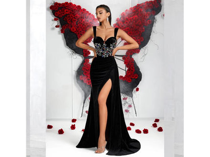 Maxi Φόρεμα Κορσές με Κέντημα και Σκίσιμο