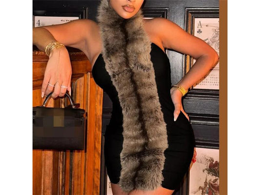Mini Φόρεμα Halter με Faux Γούνα