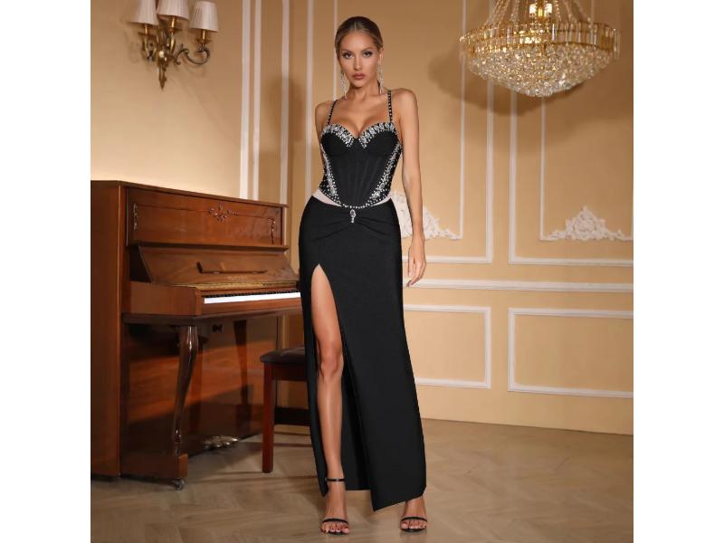 Maxi Φόρεμα Κορσές με Strass και Σκίσιμο