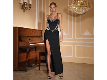 Maxi Φόρεμα Κορσές με Strass και Σκίσιμο