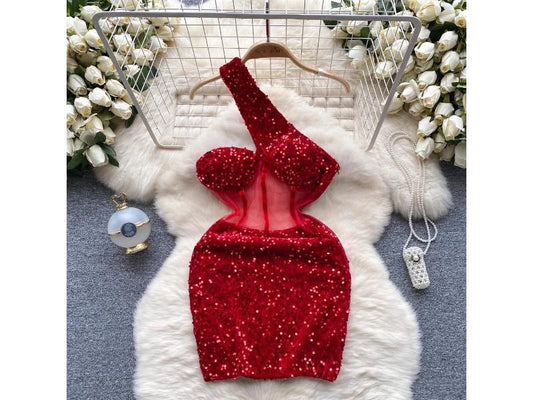 Mini Φόρεμα One Shoulder με Παγιέτες