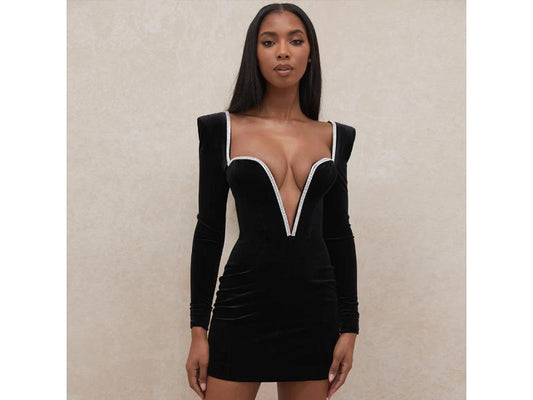 Mini Φόρεμα Velvet με Βαθύ V