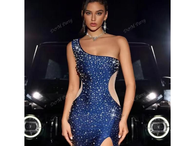Maxi Φόρεμα One Shoulder με Strass