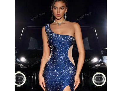 Maxi Φόρεμα One Shoulder με Strass