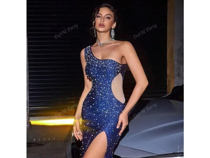 Maxi Φόρεμα One Shoulder με Strass