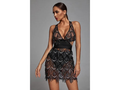 Mini Φόρεμα με Διάφανες Λεπτομέρειες και Κεντήματα