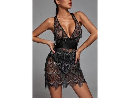 Mini Φόρεμα με Διάφανες Λεπτομέρειες και Κεντήματα