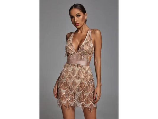 Mini Φόρεμα με Διάφανες Λεπτομέρειες και Κεντήματα