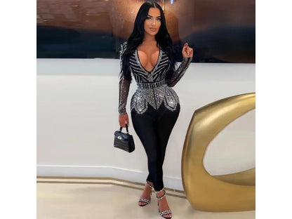 Crystal Deep V Jumpsuit