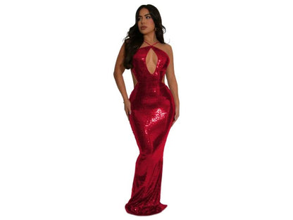 Sequin Halter Maxi Dress