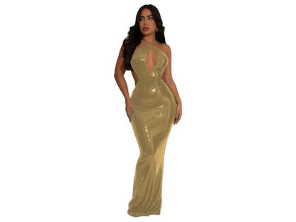Sequin Halter Maxi Dress