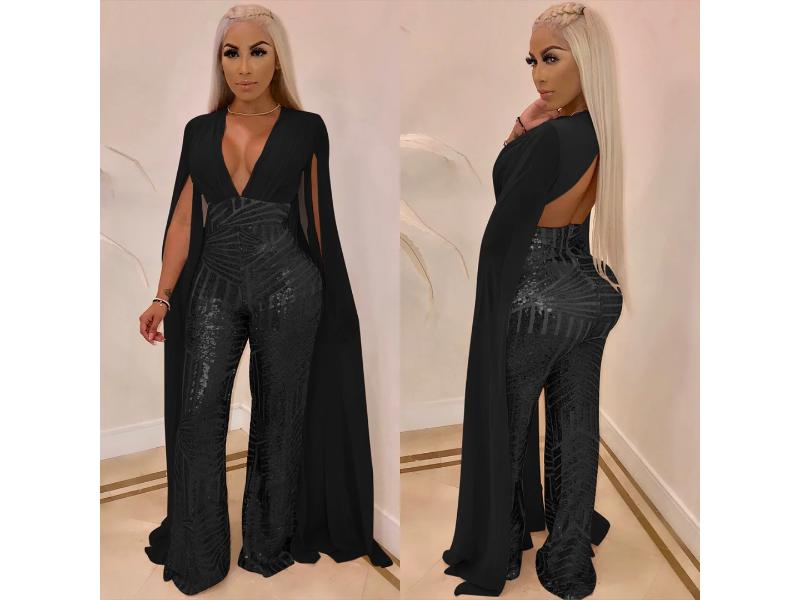 Cape Sequin Jumpsuit
