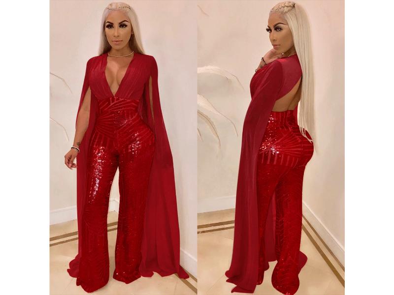 Cape Sequin Jumpsuit