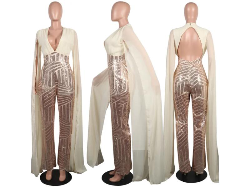 Cape Sequin Jumpsuit