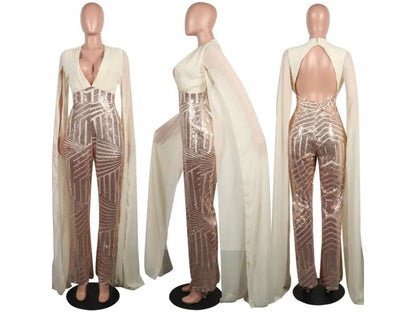 Cape Sequin Jumpsuit