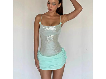 Mint Sequin Drape Mini Dress