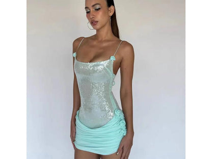 Mint Sequin Drape Mini Dress