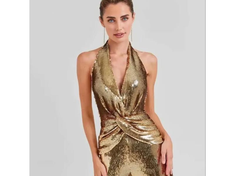 Χρυσή Ολόσωμη Φόρμα με Παγιέτες Halter