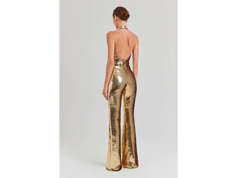 Χρυσή Ολόσωμη Φόρμα με Παγιέτες Halter