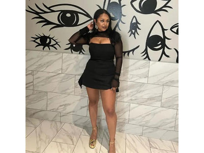 Mini Μαύρο Φόρεμα με Διάφανα Μανίκια και Choker