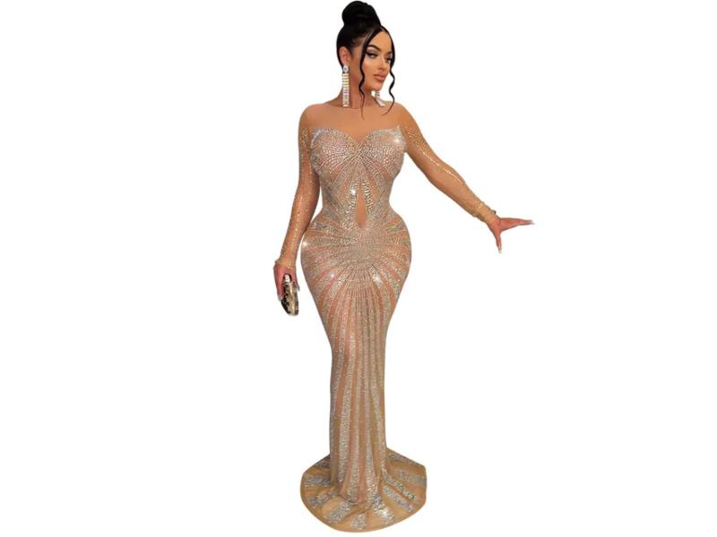 Maxi Φόρεμα με Κρύσταλλα και Illusion Λεπτομέρειες