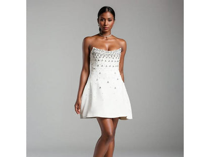 Mini Φόρεμα Strapless με Κρύσταλλα