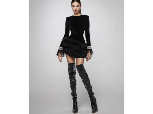 Mini Φόρεμα με Βολάν και Διακοσμημένα Μανίκια