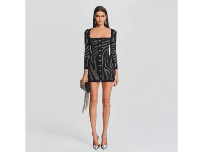 Mini Φόρεμα με Κουμπιά και Zebra Pattern