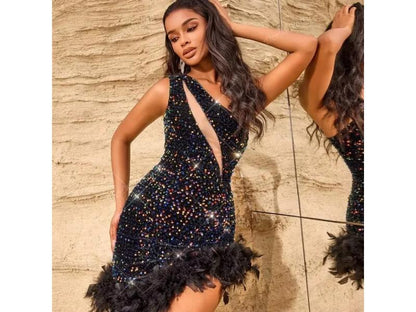 Mini Φόρεμα Έναν Ώμο με Cut Out και Glitter