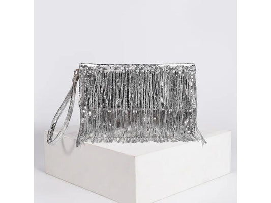 Silver Fringe Clutch Bag