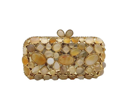 Jeweled Stone Oval Clutch Bag