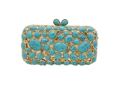 Jeweled Stone Oval Clutch Bag