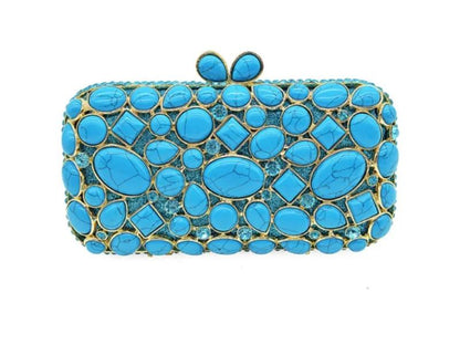 Jeweled Stone Oval Clutch Bag