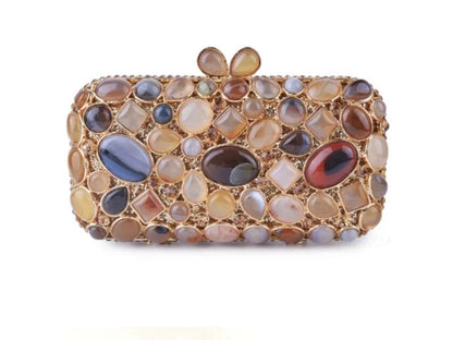 Jeweled Stone Oval Clutch Bag